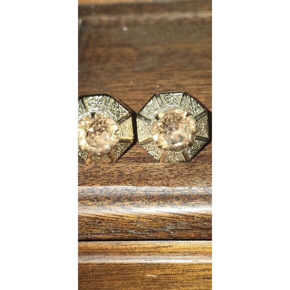 Vintage Gold-Tone Cufflinks w/ Amber Rhinestones Retro Mid-Century Men’s - Picture 5 of 5